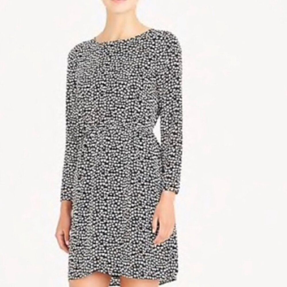 J. Crew Novelty Heart Print Mini Dress size 10 Black/White Long Sleeve Parisian